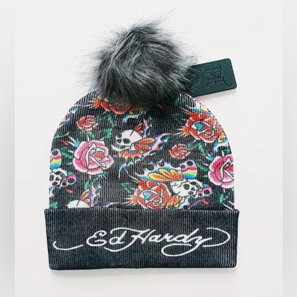 Ed Hardy Pom Beanie NEW! - Picture 2 of 4